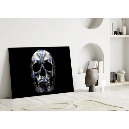Geometric Skull Canvas Wall Art with Blue Tilework Design | Modern Wall Art Decor | vintageantiquesgifts.com