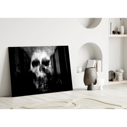 Gritty distressed skull black and white canvas wall art print