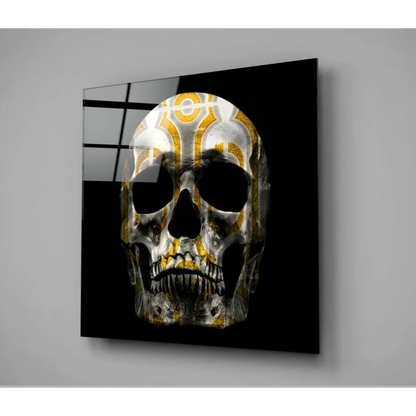 Geometric Skull Glass Wall Art with Gold and Silver Accents | Modern Wall Art Decor | vintageantiquesgifts.com