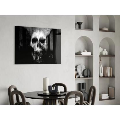 Gritty black and white textured skull wall art print on canvas