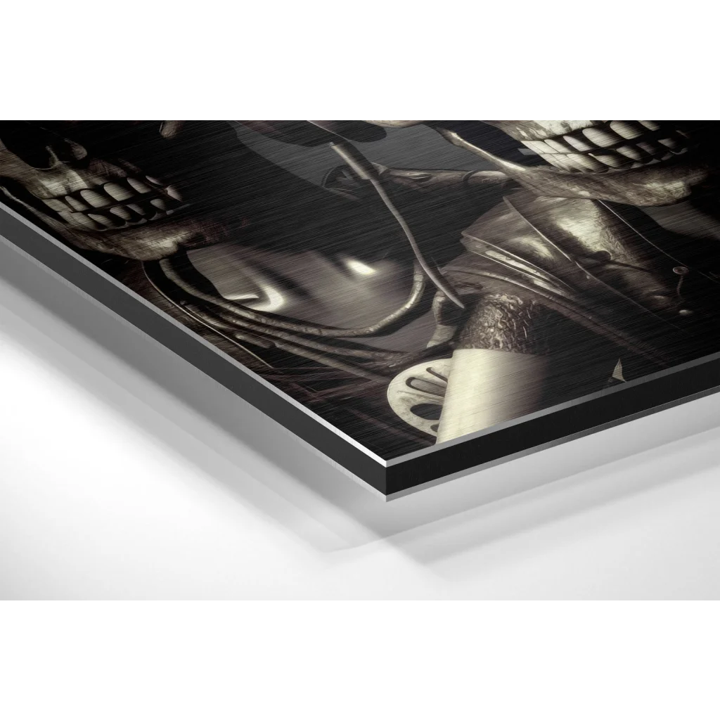 Metallic Skull Headphones Art on Brushed Aluminium Dibond | Glass Wall Art Print | vintageantiquesgifts.com