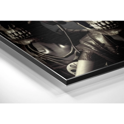 Metallic Skull Headphones Art on Brushed Aluminium Dibond | Glass Wall Art Print | vintageantiquesgifts.com