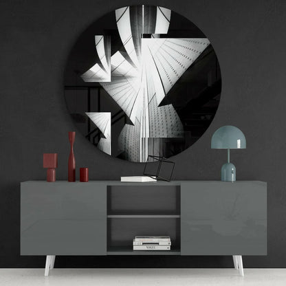 Circular black-and-white tempered glass art mirror