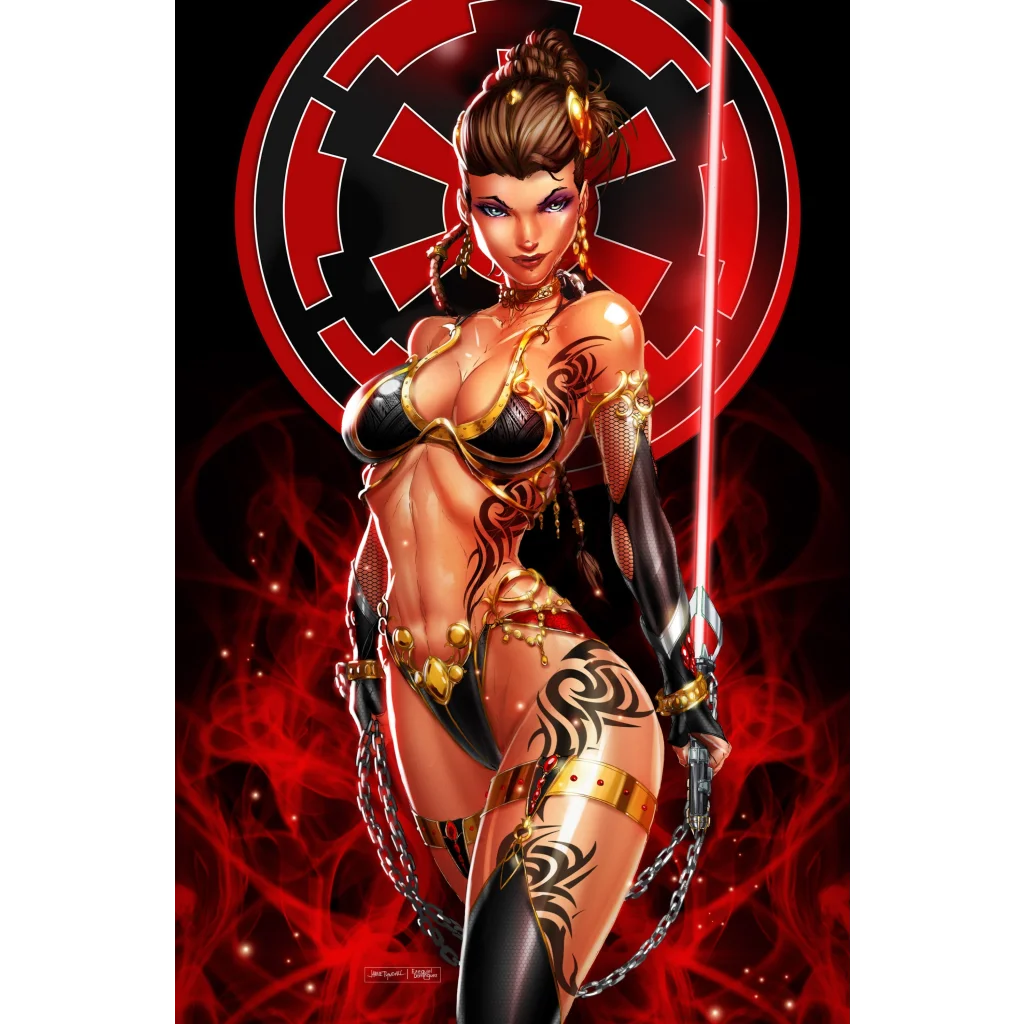 Black and gold armored Slave Princess Chained Sith with sword