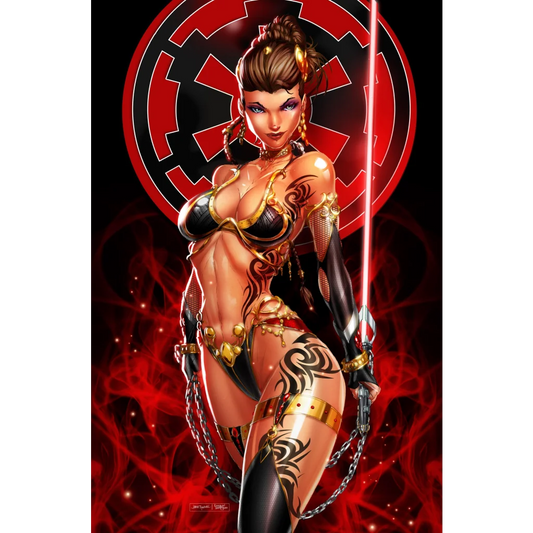 Black and gold armored Slave Princess Chained Sith with sword