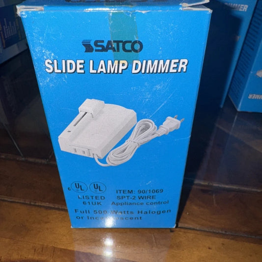 White Satco slide lamp dimmer 500W 120V in box with coiled cord