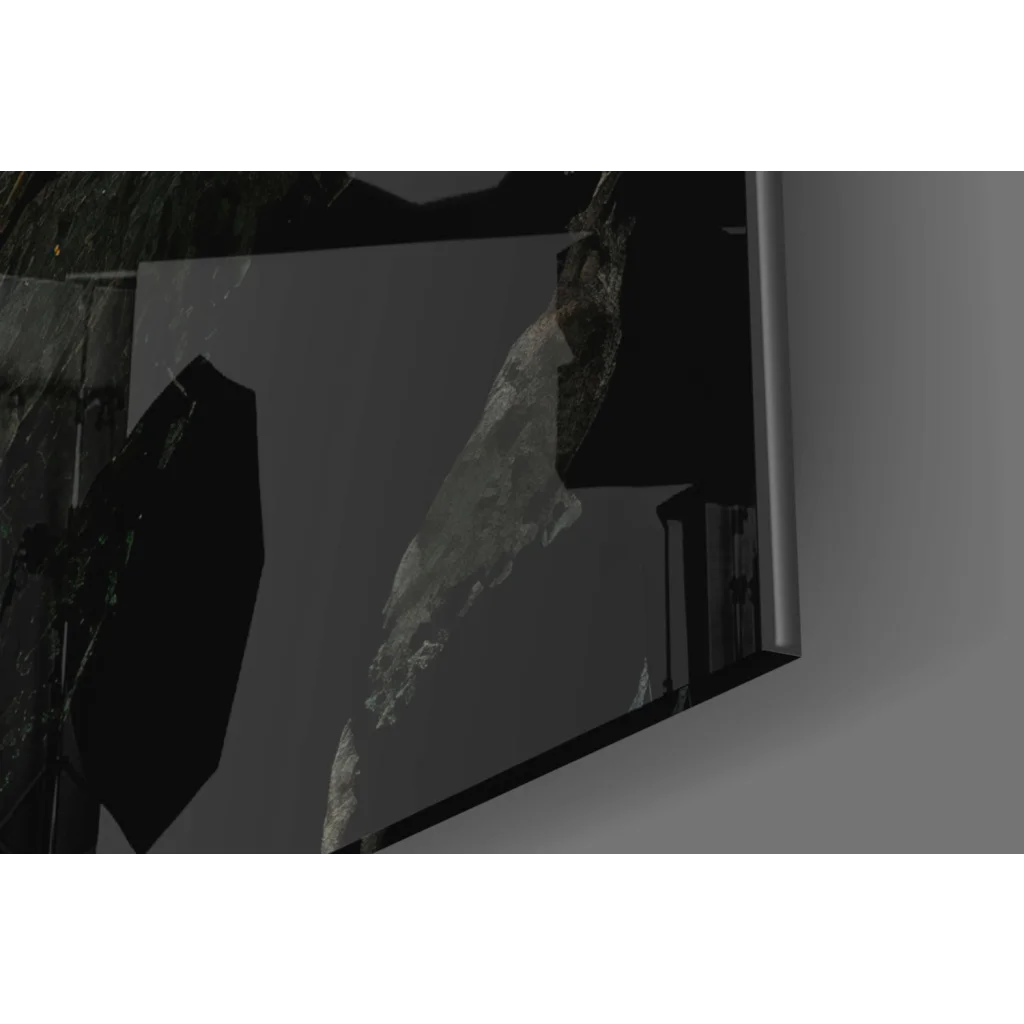 Sleek dark gray screen in stunning black gold marble glass wall art panel