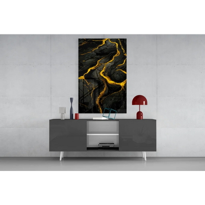 Stunning black gold marble glass wall art panel