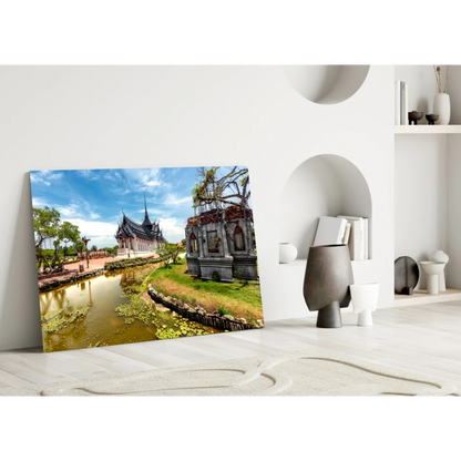 Thai Temple Canvas Wall Art with Serene Water Reflection | Modern Wall Art Decor | vintageantiquesgifts.com