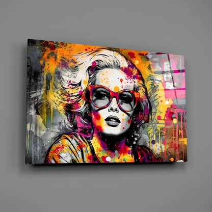 Neon Marilyn Monroe Pop Art Canvas Wall Art with Bold Splatter Paint | Glass Wall Art Print | vintageantiquesgifts.com