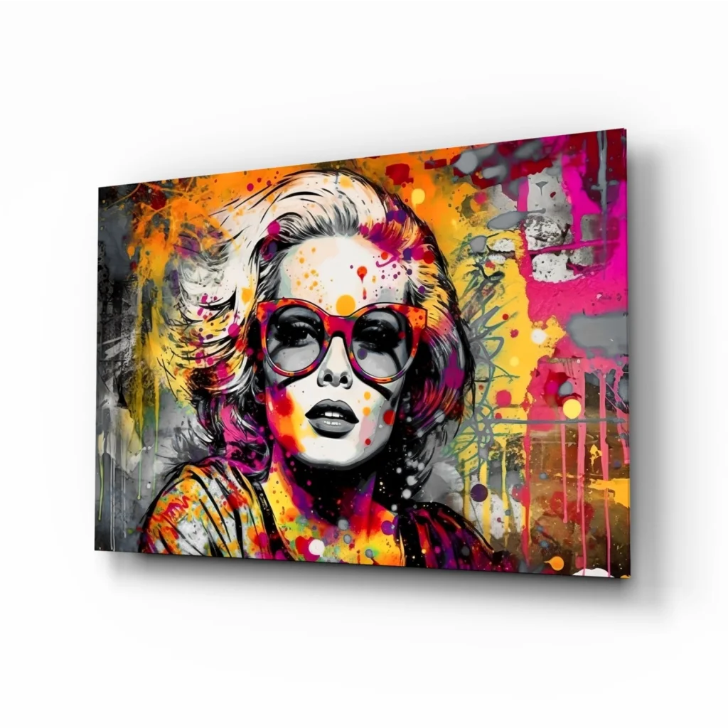 Neon Marilyn Monroe Pop Art Canvas Wall Art with Bold Splatter Paint | Insigneart USA | vintageantiquesgifts.com