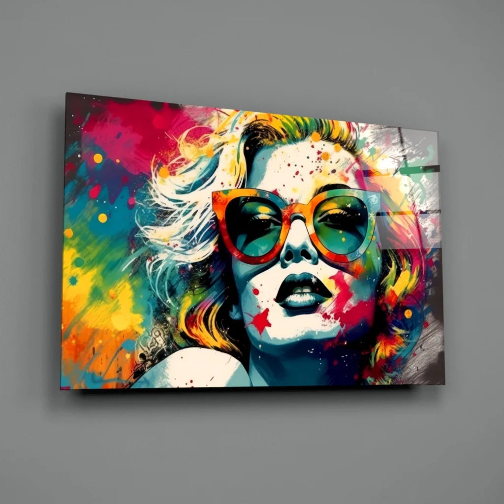 Marilyn Monroe Pop Art Canvas Wall Art with Rainbow Sunglasses | Glass Wall Art Print | vintageantiquesgifts.com
