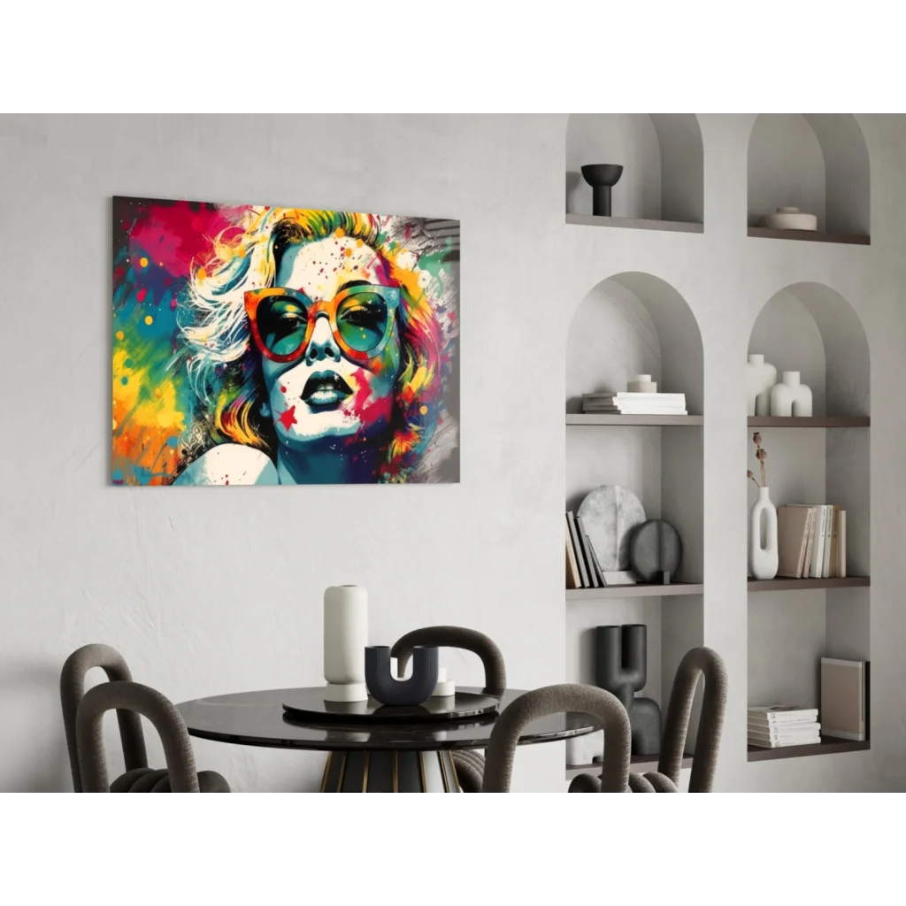 Vibrant Marilyn Monroe pop art wall art canvas with rainbow sunglasses