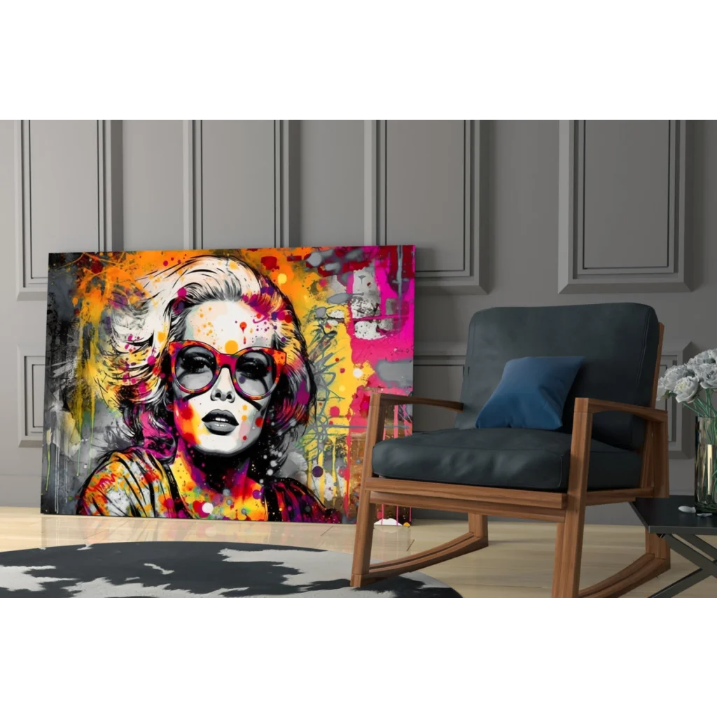 Neon Marilyn Monroe pop art wall art canvas with bold splatter hues