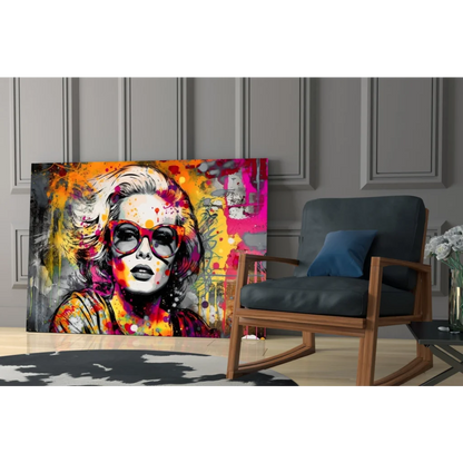 Neon Marilyn Monroe pop art wall art canvas with bold splatter hues