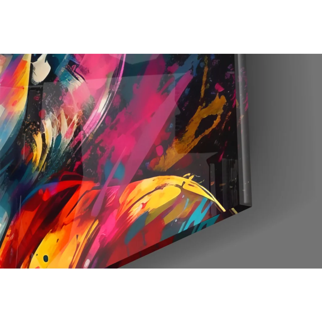 Vibrant Rainbow Pop Art Marilyn Monroe glass wall art canvas with bold pink, yellow, blue splashes