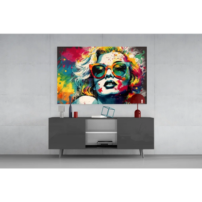 Vibrant pop art Marilyn Monroe canvas wall art with rainbow sunglasses