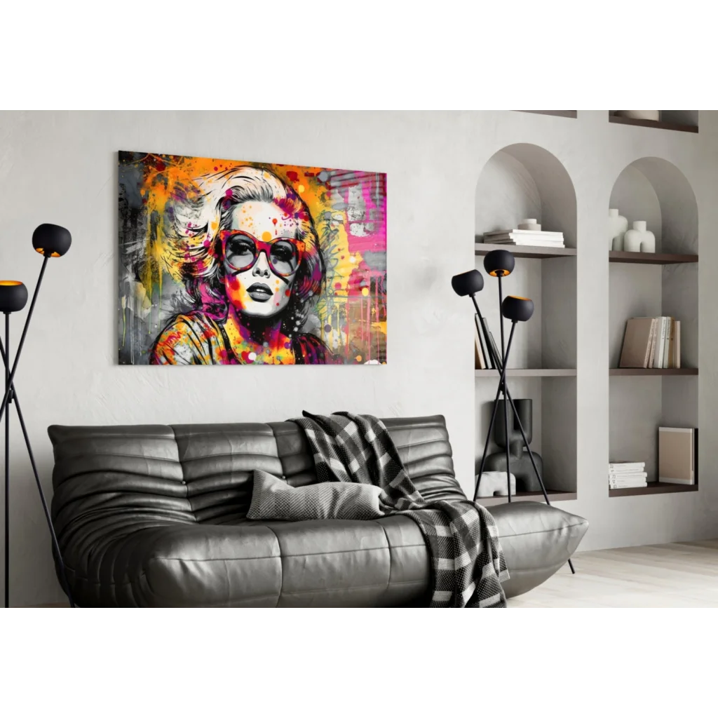 Neon Marilyn Monroe Pop Art Canvas Wall Art with Bold Splatter Paint | Contemporary Home Wall Art | vintageantiquesgifts.com