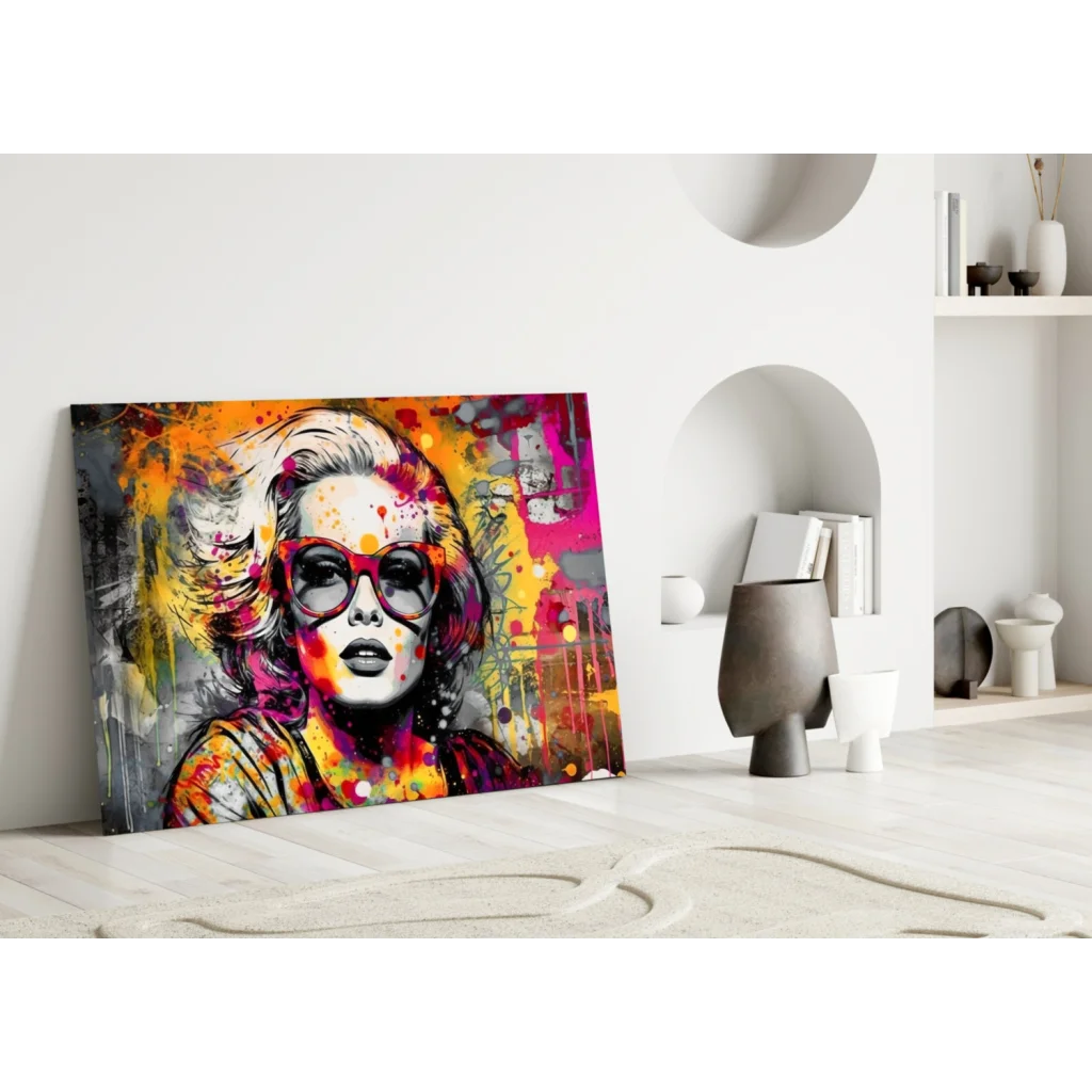 Neon Marilyn Monroe Pop Art Canvas Wall Art with Bold Splatter Paint | Modern Wall Art Decor | vintageantiquesgifts.com