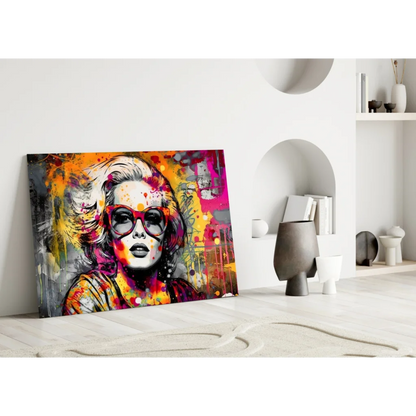 Neon Marilyn Monroe Pop Art Canvas Wall Art with Bold Splatter Paint | Modern Wall Art Decor | vintageantiquesgifts.com