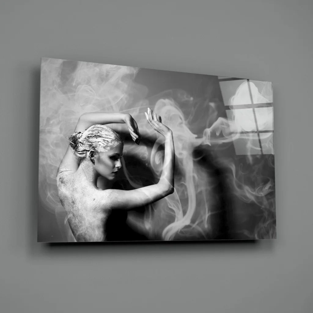Dancer in Smoke Canvas Wall Art Black and White Motion Print | Glass Wall Art Print | vintageantiquesgifts.com