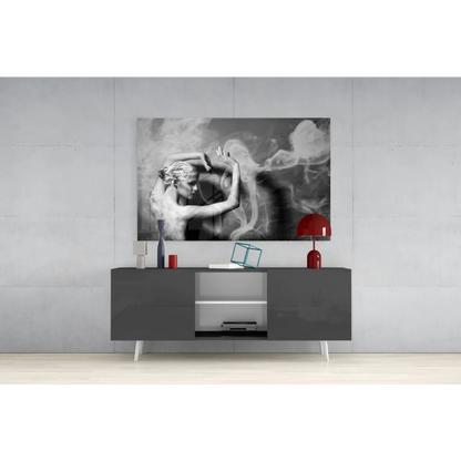 Black-and-white dancer in swirling smoke canvas wall art print