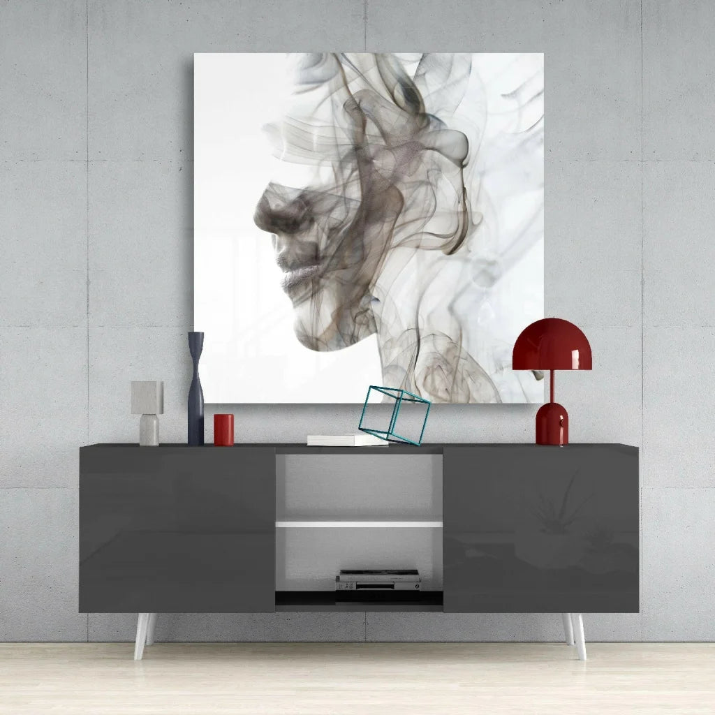 Smoky abstract profile canvas wall art print in gray tones