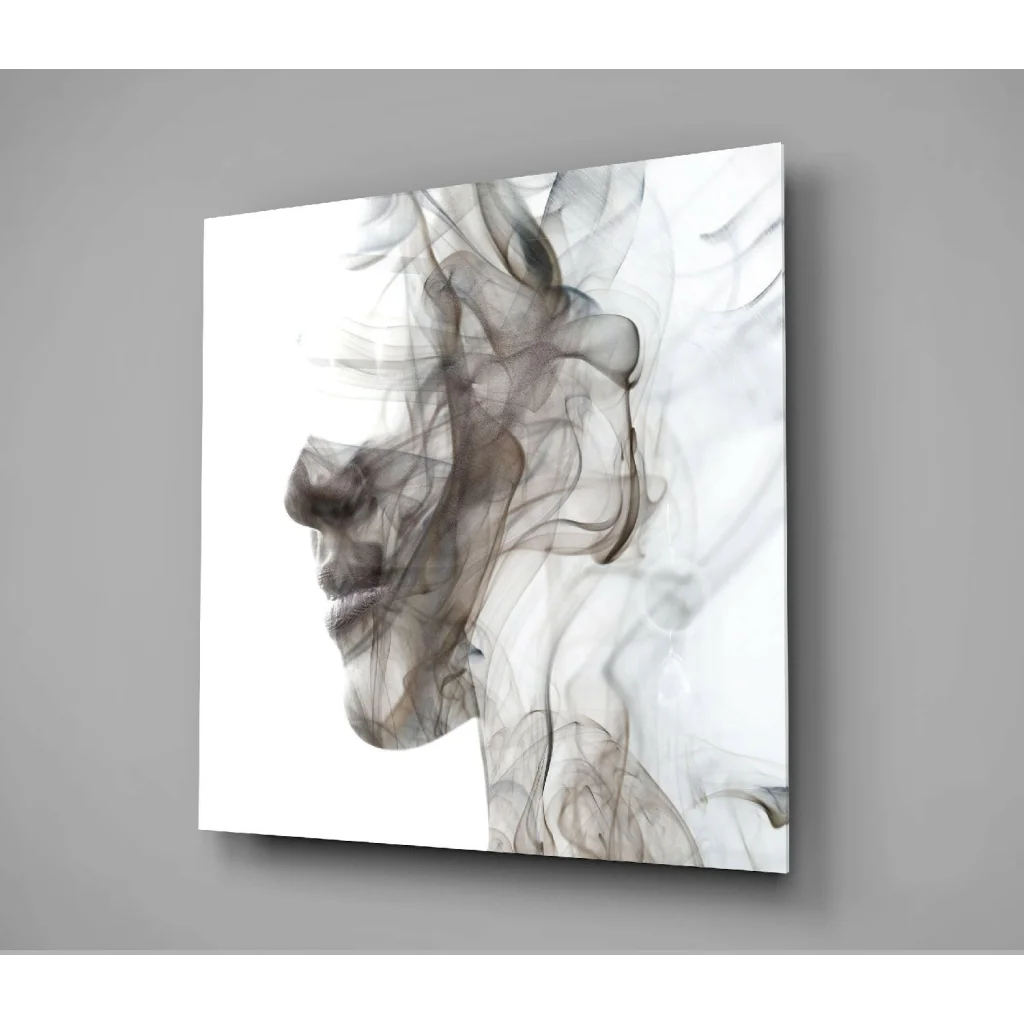 Smoky abstract profile canvas wall art print in gray tones