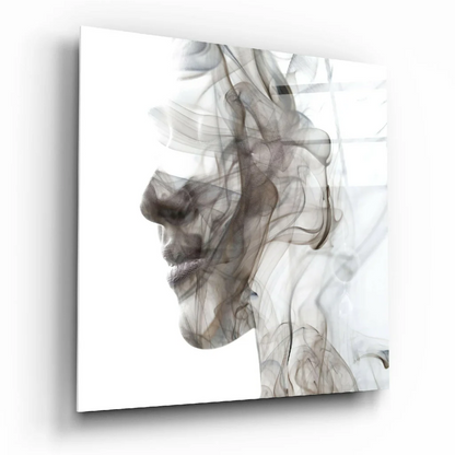 Abstract black and gray smoke profile wall art print on white background