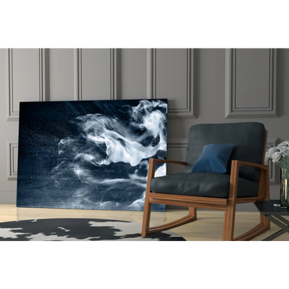 Stunning navy white abstract smoke glass wall art print