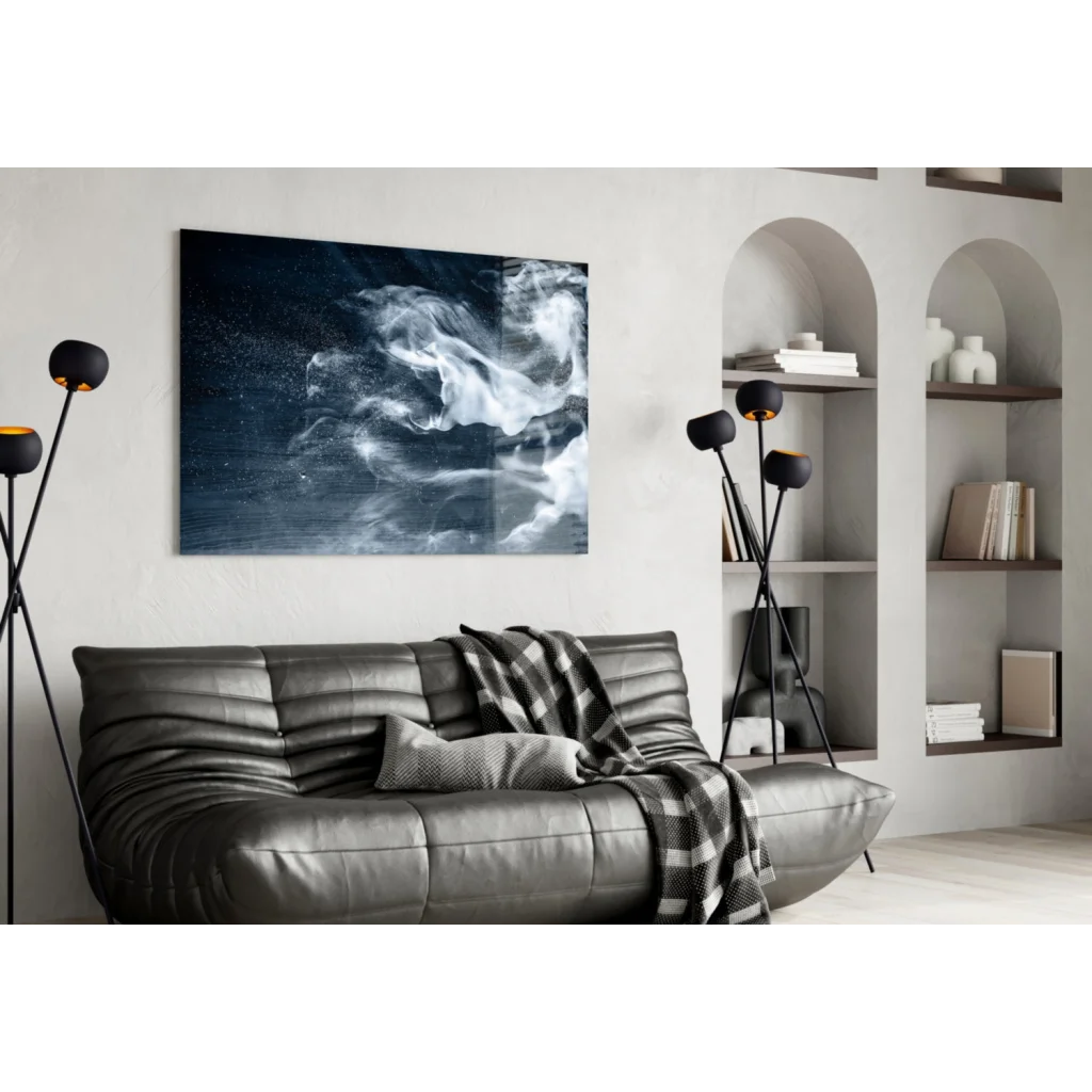Dark blue and white abstract glass wall art print on canvas