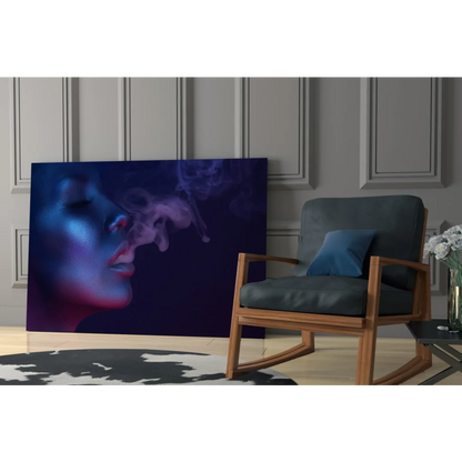 Mystical purple blue smoke portrait woman face canvas wall art