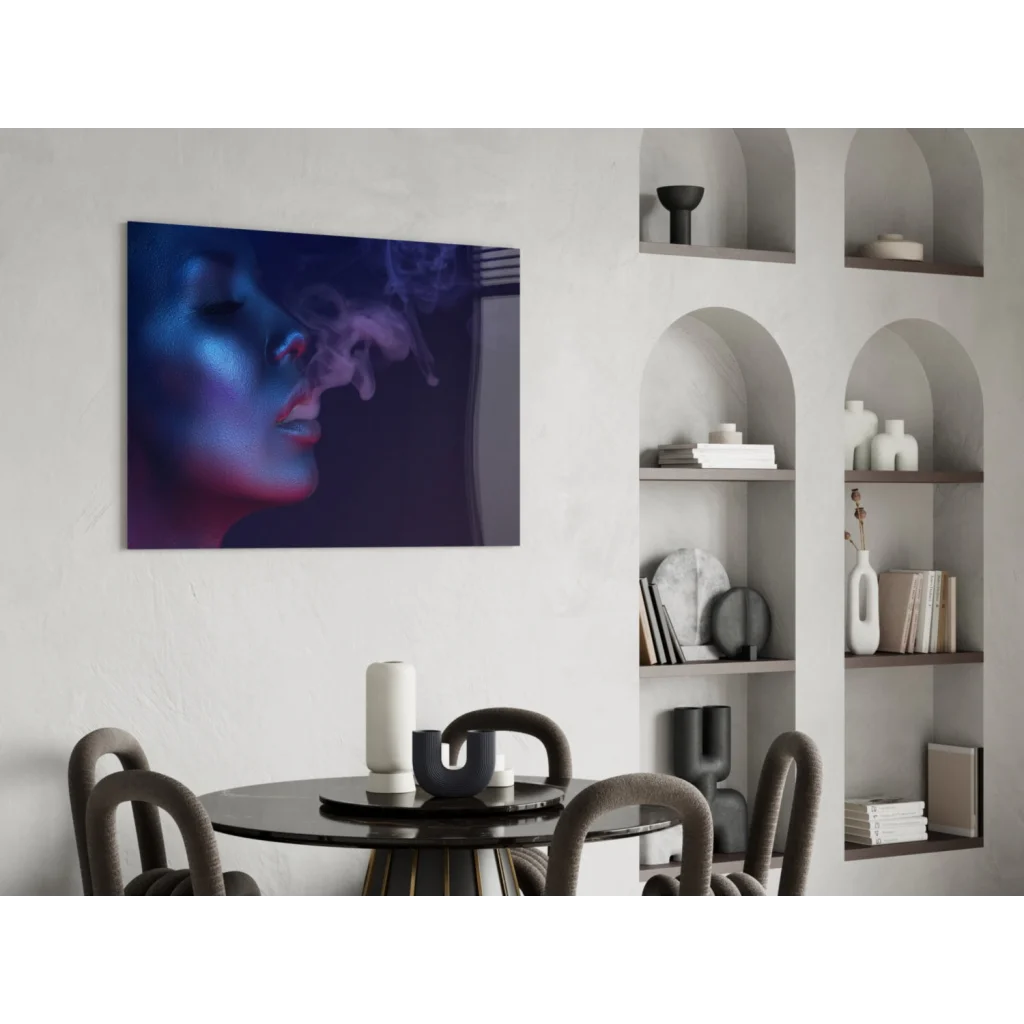 Mystical Purple Blue Smoke Portrait canvas wall art on dark background