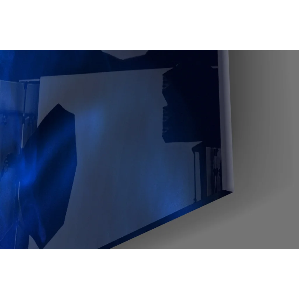 Ethereal blue smoke portrait canvas wall art with reflective studio backdrop