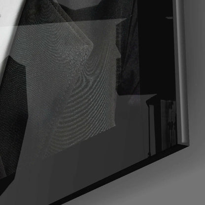 Modern black framed glass wall art with abstract geometric shapes