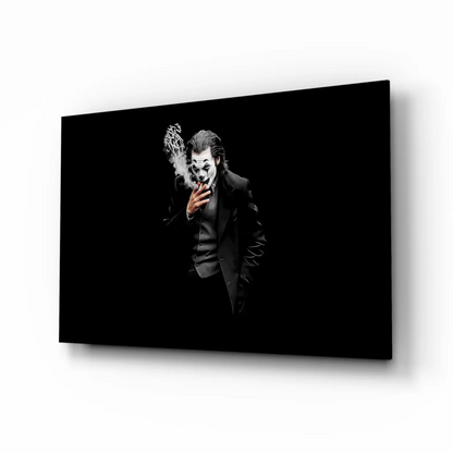 Bold black and white smoking Joker glass wall art poster