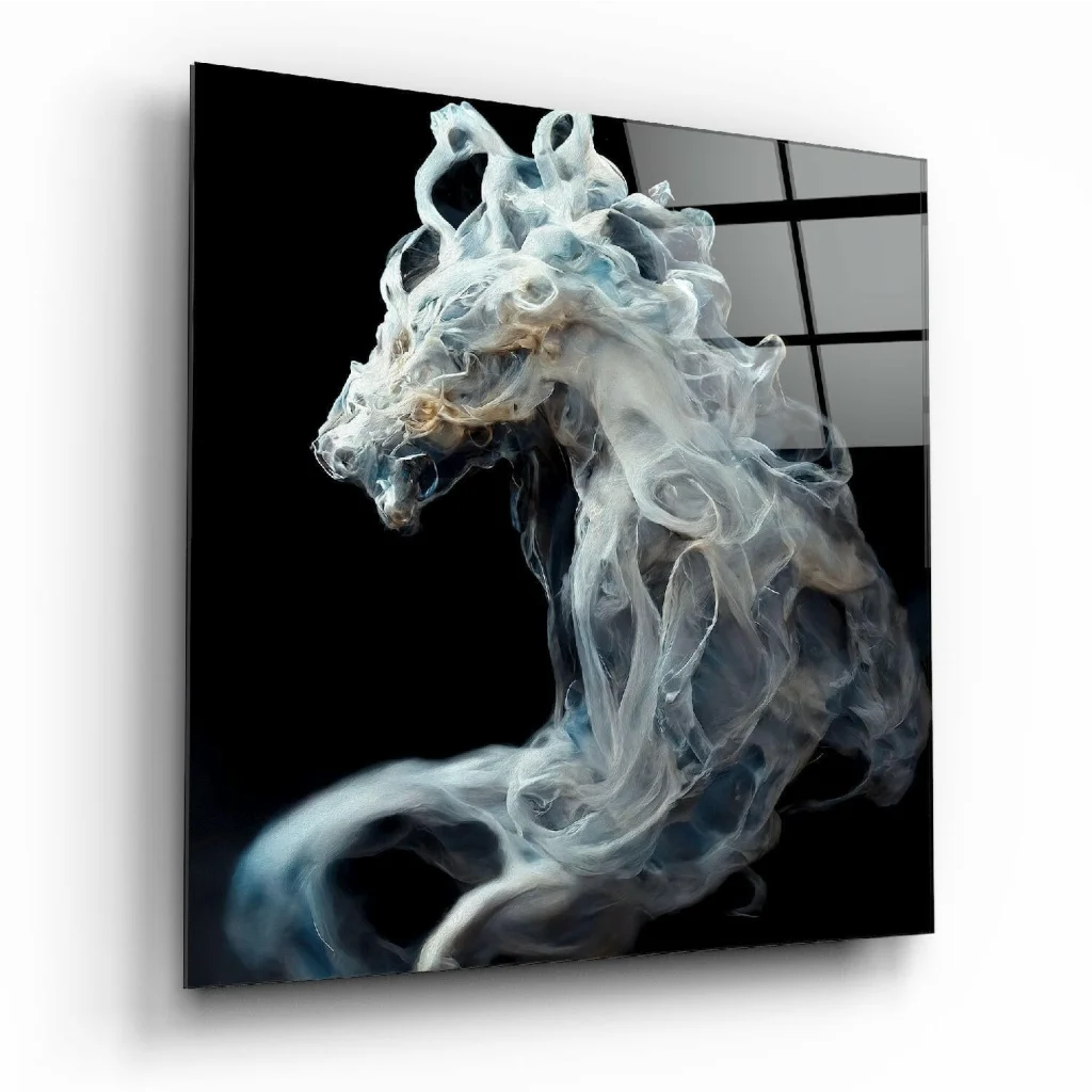 Ethereal Smoke Horse Glass Wall Art with Metallic Frame | Insigneart USA | vintageantiquesgifts.com