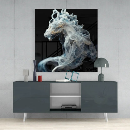 Ethereal Smoke Horse Glass Wall Art with Metallic Frame | Contemporary Home Wall Art | vintageantiquesgifts.com