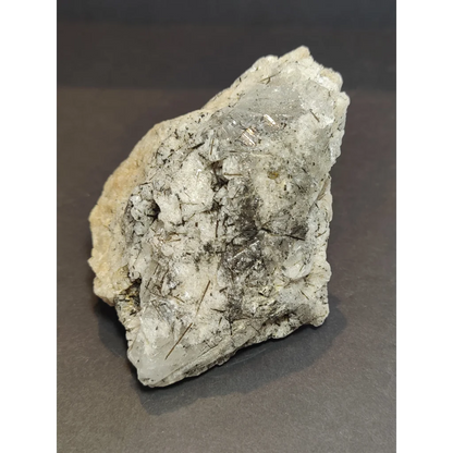 Translucent white smoky quartz natural elestial points with dark needle-like inclusions in quartz natural elestial form