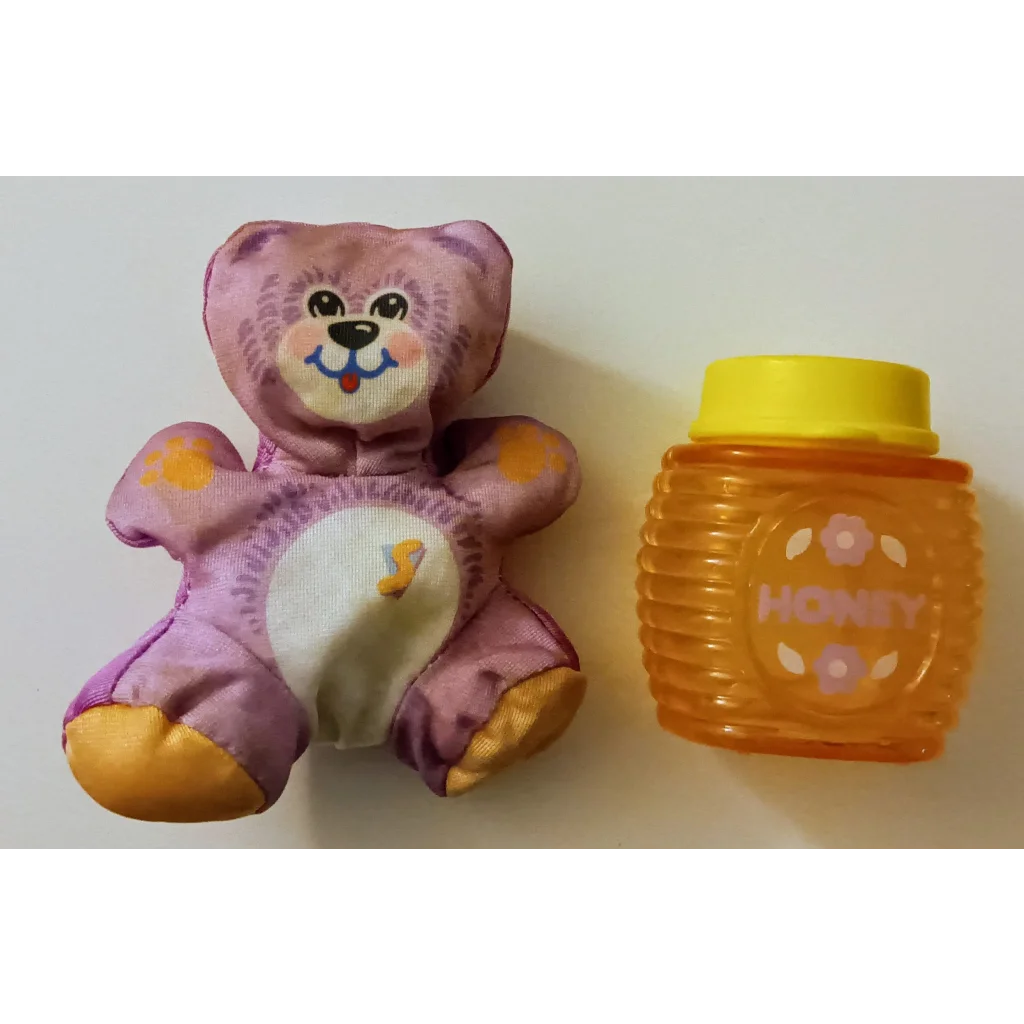 Cute Smooshees Critters Honey Cub plush with pink teddy bear and honey pot
