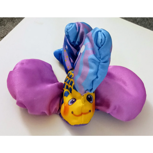 Cute Smooshees Critters Squish Fish butterfly plush toy with yellow purple body blue wings smiling face