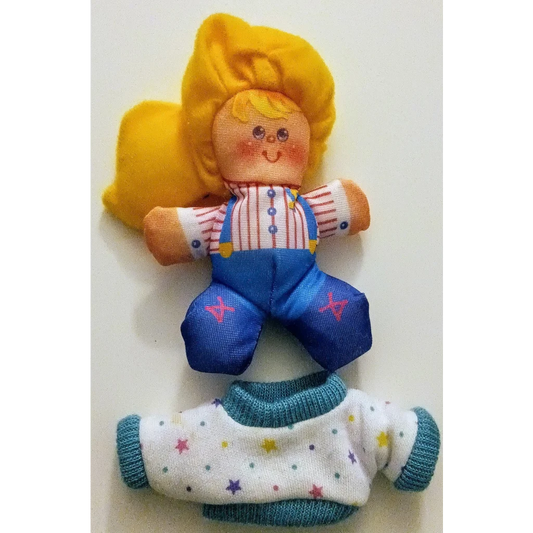 Vintage Smooshees Cuddler Cuties Heather doll in blue overalls