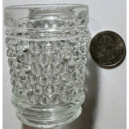 Clear glass hobnail container from vintage 1950s Anchor Hocking gem product