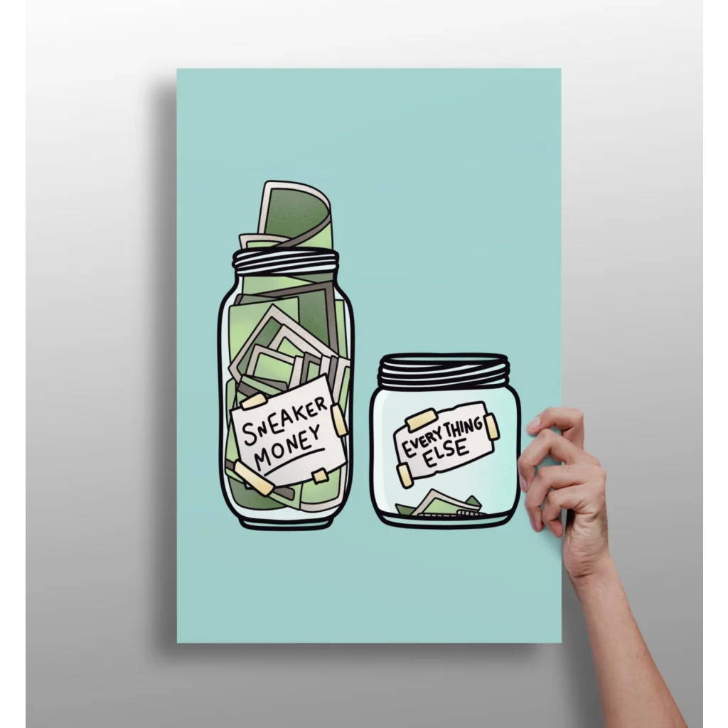 Blue Sneaker Money Mason Jar aluminum wall art print