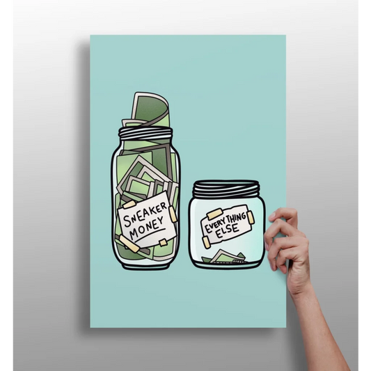 Blue Sneaker Money Mason Jar aluminum wall art print