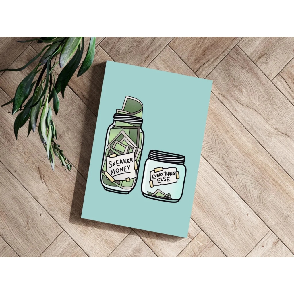 Sneaker Money Mason Jar aluminum wall art print on mint green background