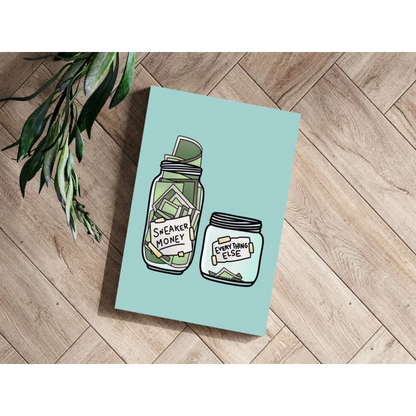 Sneaker Money Mason Jar aluminum wall art print on mint green background