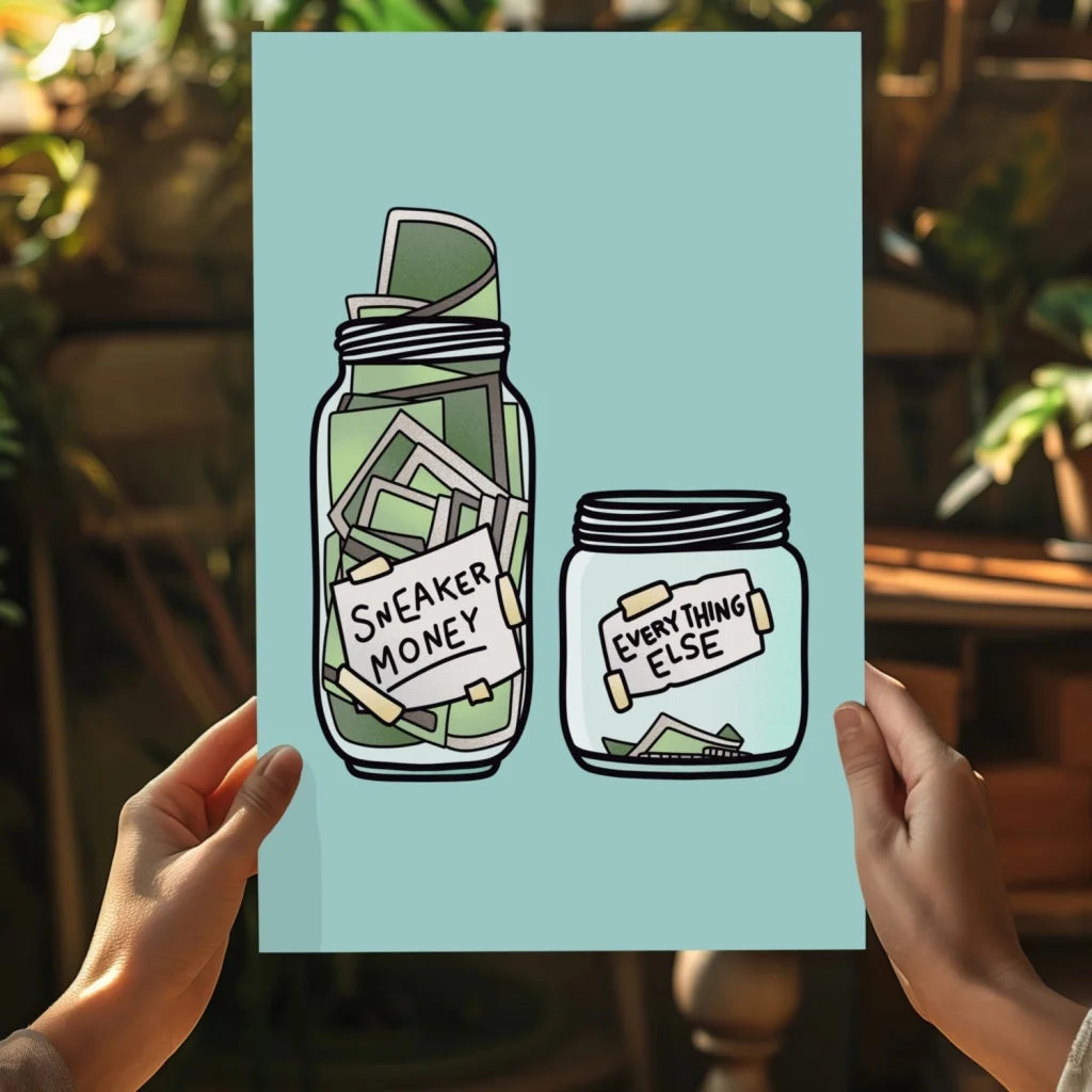 Sneaker Money Mason Jar with green interior and labels