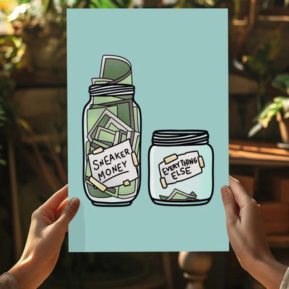 Sneaker Money Mason Jar with green interior and labels