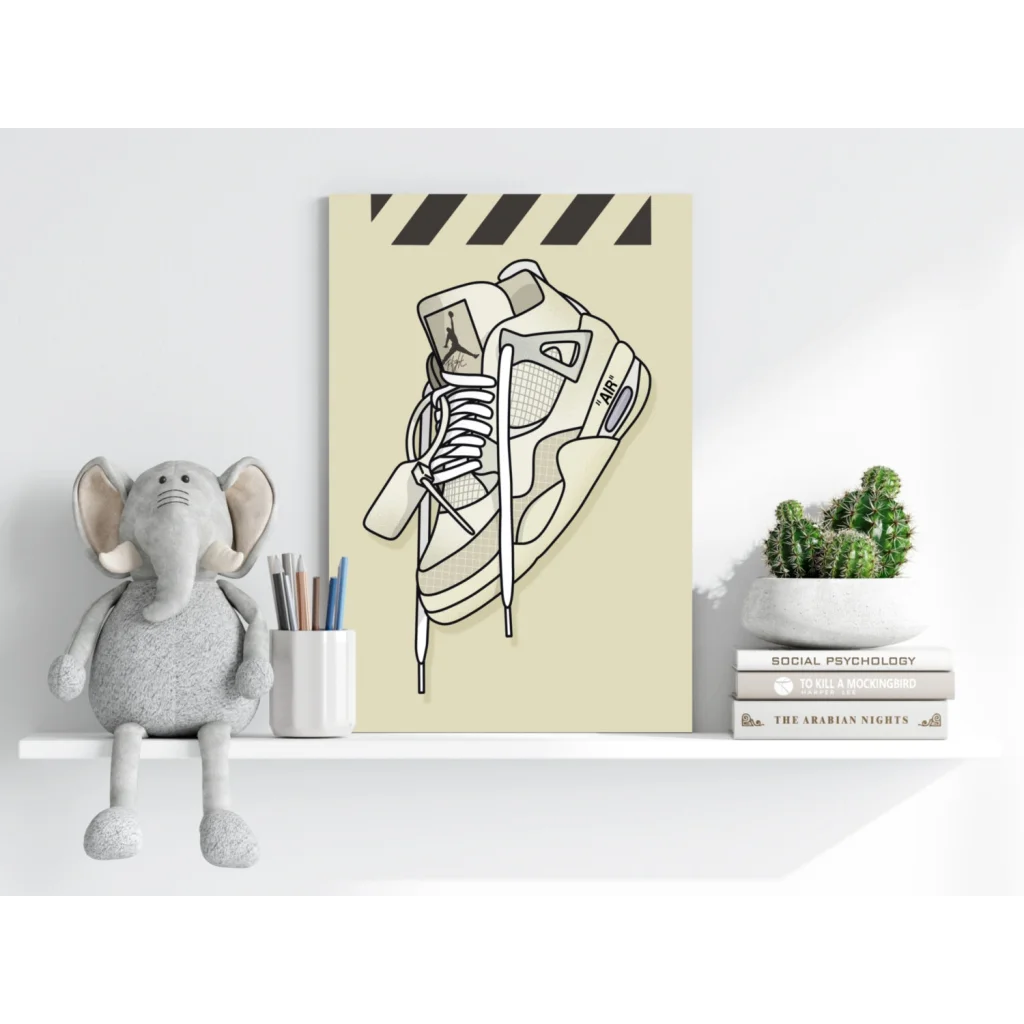 Insigne aluminum prints of stylized Air Jordan sneaker in beige canvas